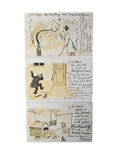 1906 Mans Drunk Night Sequenced Talking Lamppost In Doghouse Selige 3 Postcards  picture