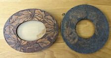 Two Vintage Antique Victorian Pyrography Wood Carved Picture Frames picture
