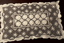Vintage Sardinian Hand Made Lace Doily Embroidery on Prepared Net 20 x 12 1/2