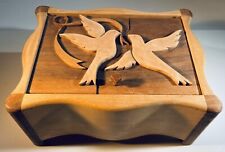 Hand Made Wood Raised Relief Doves Ribbons Hearts Trinket Keepsake Box Hinged picture