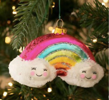 rainbow smiley clouds ornament glass picture