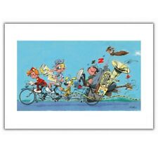 Poster offset Gaston Lagaffe bike ride with Spirou and Fantasio (60x40cm) picture