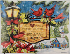 One Lang 2017 HEARTS COME HOME Glitter Linen Christmas Card Susan Winget +Stamp picture