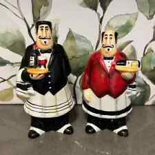 Dinner Is Served Salt & Pepper Shakers Vintage French Chef Butler Ceramic Pair picture