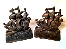 Vintage Pair of Copper Bronze Pirate Nautical Schooner Clipper Ship Bookends 5