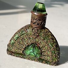 Czech Jeweled vintage Ormolu Sm Perfume Bottle With Dip Wand green glass picture