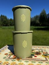Vintage Tupperware Set Of 2 Olive Green canisters picture