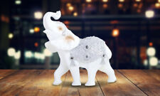 Trunk Up Thai Elephant Statue in Silver & White 7