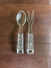 Vintage Embossed Glass Salad Spoon And Fork Serving Set Dinner Holiday Clear picture
