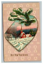 Vintage 1910's Winsch New Year Postcard Snowy Countryside Church Snowy Scene picture