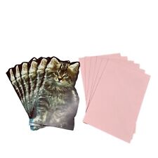 vintage 6 blank greeting note cards kitten die cut 5.5” front back with envelope picture
