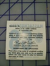 1968 Massachusetts Registration Windshield Sticker License Plate UNUSED Original picture
