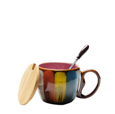 Creative Ceramic Milk Mug Hand Painted Breakfast Cup With Spoon Lid picture