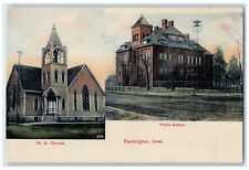 c1920's Public School & ME Church Multiview Building Farmington Iowa IA Postcard picture