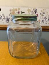VINTAGE COUNTRY STORE HOOSIER CABINET GLASS STORAGE LARGE JAR W/LID Ribbed Sides picture
