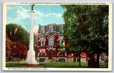 Ashtabula Ohio~City Hall~Civil War Soldiers & Sailors Monument~1920s Postcard picture