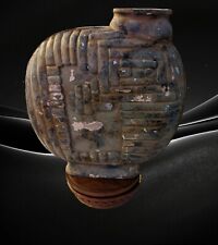 VTG Artisan Hand Carved Wood Signed Art Vase Asymetric Vessel MidCentury Patina  picture