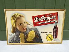 Vtg 1940's Dr. Pepper Madelon Mason Litho Cardboard Sign 31 1/2