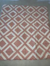 Vtg  Polyester Patchwork Quilt  51x55” Diamond Pattern Stripe Backing Picnic Bl. picture