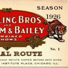 Scarce 1926 Ringling Bros. B&B Circus Route Card Madison Square Garden NYC picture