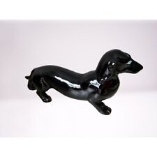 Vintage Art Pottery  Dog Figurine Black Dachshund Wiener Red Clay Redware 10