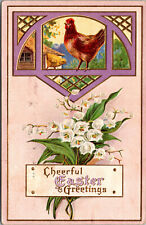 Vtg 1910s Easter Cactus Cheerful Greetings Chicken Winsch Back Embossed Postcard picture