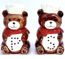 Vitg  B&D Salt Pepper Shakers Set Teddy Bear Chefs Hat 5” Kitchen Figurine Diner picture