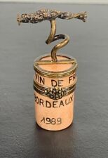 Limoges France Bordeaux 1989 Wine Cork and Screw Hinged Trinket Box Hand Painted picture