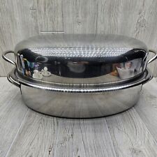 Vtg Lifetime Cookware Large Stainless Steel Oval Turkey Roaster Pan Roasting  picture