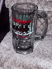 Vintage Budweiser Clydesdale Horses Holiday Large Glass Mug Stein 1989 Beer picture