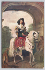 Equestrian Portrait, 1600s Woman Riding Sidesaddle w/ Dog, London Art Postcard picture