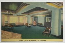 Vintage Linen Postcard, Oklahoma City, YMCA, Interior Library, Oklahoma picture