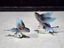 PAIR- SET OF 2- Bone China Flying Fish Miniature Figurines picture