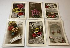 Lot of 6 RPPC Hand Color Tinted Floral Birthday VINTAGE Postcards 1920s-1930s picture