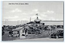 c1950 State Ferry Dock Cargo Shipping Unloading Car St. Ignace Michigan Postcard picture