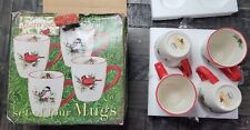 Vintage Winter Song Set Of 4 Ceramic Mugs With Box Christmas Birds picture
