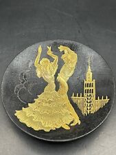 Vintage Spanish Damascene Spanish Dancers Mini Plate with Crest Rusted picture