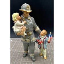 Lenox The Guardian Fireman Figure Walking with Children US Flag picture