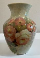 Vtg Pink Peach Floral Botanical Arrangement Rose Porcelain Wrap Lacquerware Vase picture