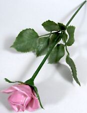 Vtg Porcelain Flower Pink Rose Long Stemmed Plastic Stem Leaves Bone China 12in picture