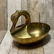 Vintage Brass Swan Trinket Dish Figurine 8in Made in India picture