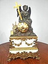 Rare Antique French Japy Freres Religous Motif Marble & Brass Mantle Clock picture