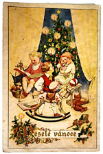 Vintage Postcard Czechoslovakia Czech Merry Christmas Children Rocking Horse... picture