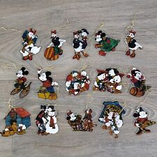 Vtg Disney Christmas Ornaments Lot of 15 Clear Hand Painted Plastic Sun Catcher picture