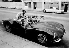 COOL STEVE MCQUEEN SMOKING IN AUTO RACING JAGUAR SPORTS CAR PHOTO THUNDERBIRD picture