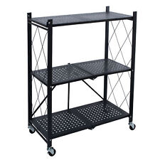 Organize It All 3 Tier Foldable Metal Rack with Wheels in Black Dimensions: 27.8 picture