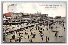 Postcard NJ 1911 Beach Boardwalk Steel Pier People Atlantic City New Jersey picture