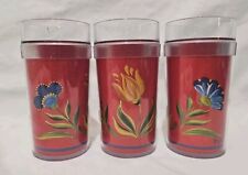 Vintage Set of 3 St Tropez Plastic Cups Floral Thermo Serv Made in USA ~ 5 3/4