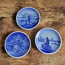 Vtg Set of 3 Royal Copenhagen 3” Mini Souvenir Plates- Butter Pats, Blue & White picture