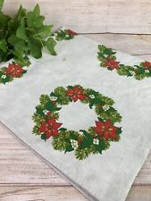 Vintage Swedish Printed Linen Christmas Tablecloth Poinsettia Wreaths 36